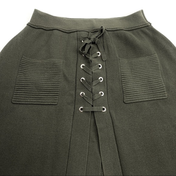 FEW MODA Olive Lace-Up A-Line Knit Skirt Size S - Picture 4 of 14